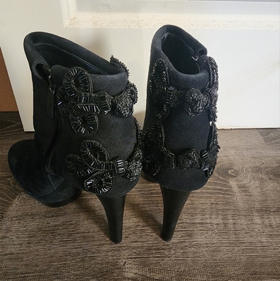 Rachel Zoe Ava (8.5) Black Kid-Suede Adorned Stiletto Platform Booties - Picture 7 of 8